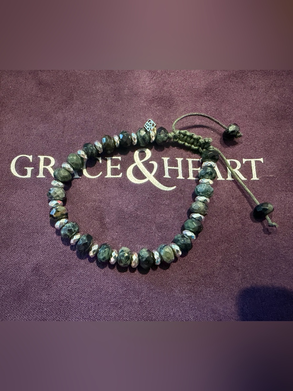Grace & Heart G&H Beaded Green Stone Bracelet PROMO Adjustable NEW